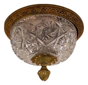 Small Vintage French Style Bronze & Crystal Dome Ceiling Fixture