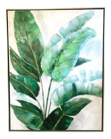 Large Green Palm Painting in Silver Frame