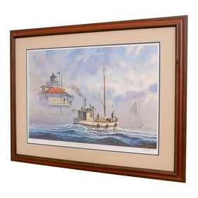 The Buy-Boat Wm. B. Tennison at Drum Point Sailboats Lighthouse Painting Print Signed John M Barbe