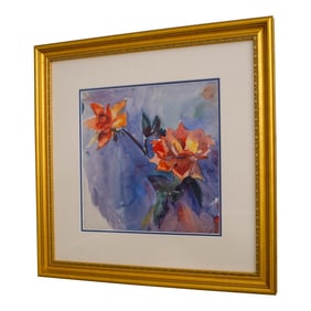 Abstract Floral Watercolor Roses Painting Unsigned