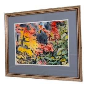 Abstract Forest in Bloom Watercolor Painting Signed Diana Ottenberg