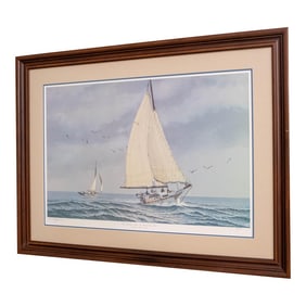 Oyster Dredging Aboard the Shipjack Lady Katie Sailboats Painting Print Signed John M Barber Numbe