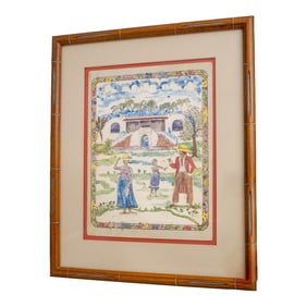 Caribbean Watercolor Tropical Plantation Scene Painting Signed Fenn