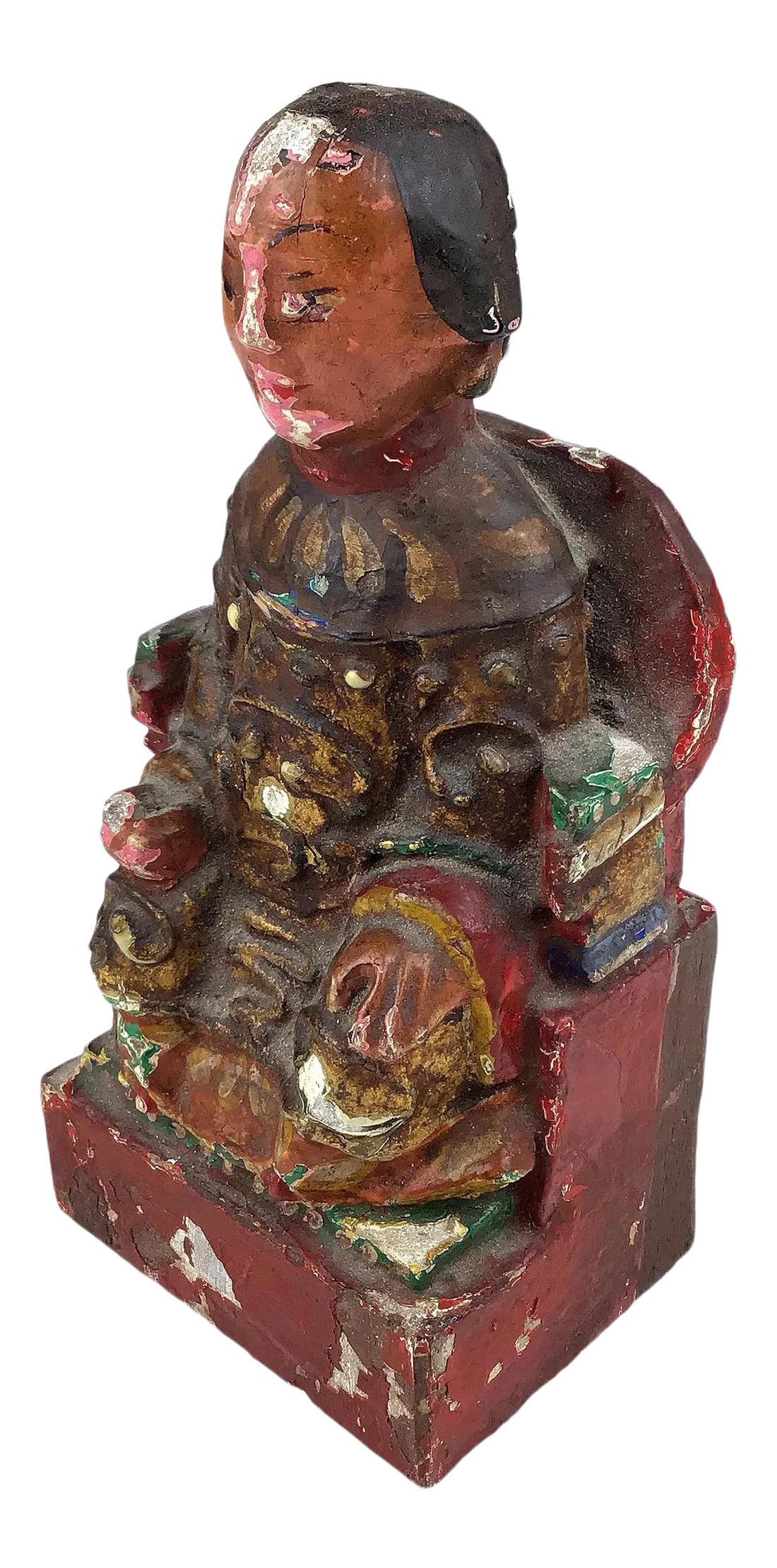 Antique Wooden Sitting Chinese Empress Figurine (1 of 11)