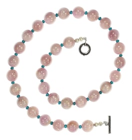 Ajd 22 Inch Lustrous Kunzite With Turquoisey Accents Necklace