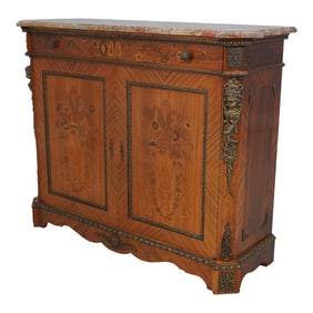 Colombo Italian Marble Top Louis XV Style Marquetry Inlaid Commode