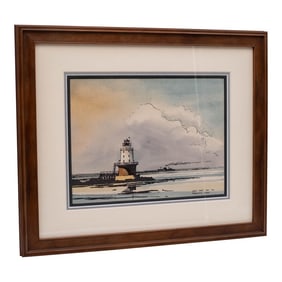 Lighthouse Ocean Nautical Watercolor Painting Signed James Drake Iams