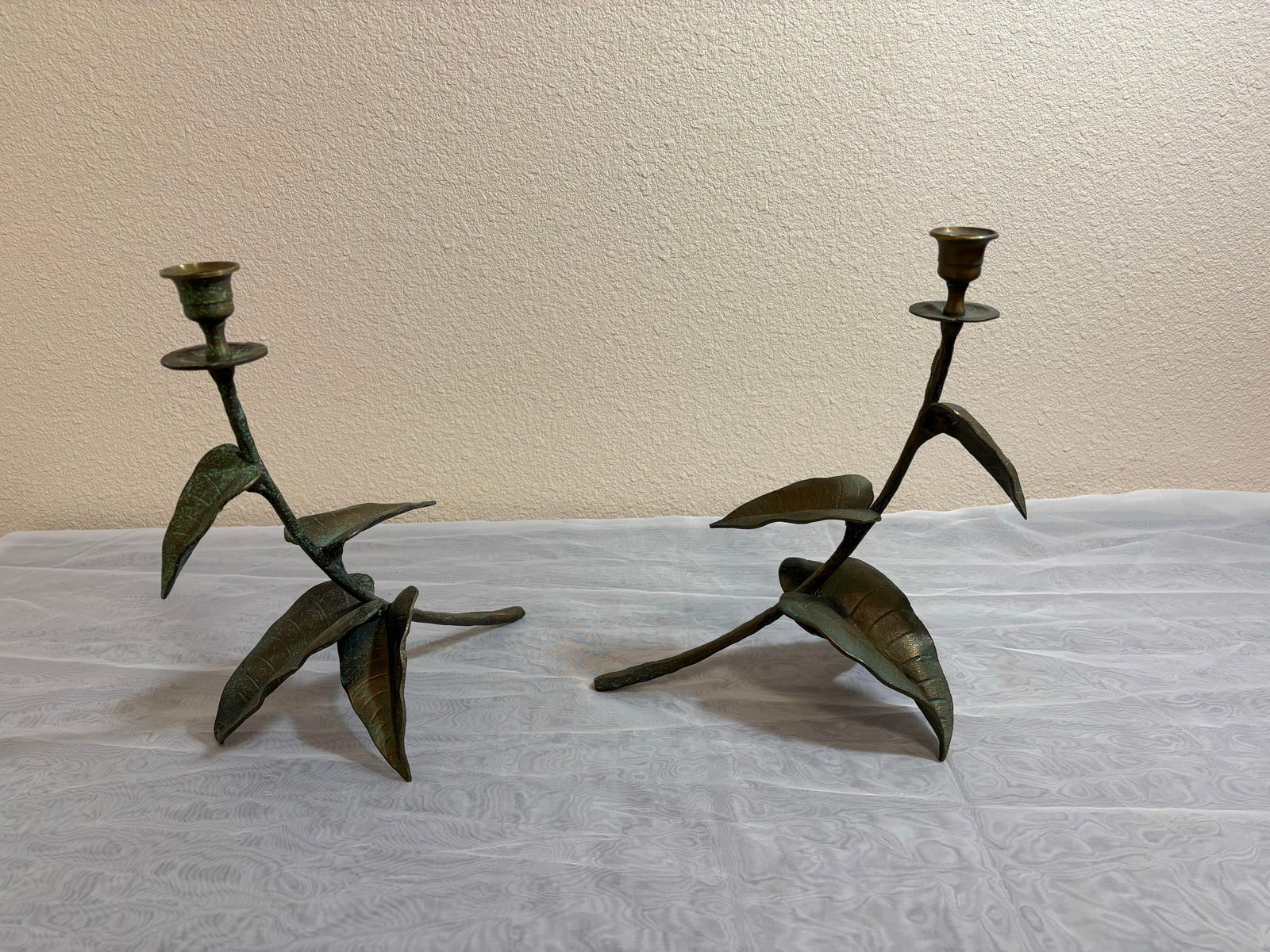 Vintage Leaf Bronze Style Candlesticks - 2