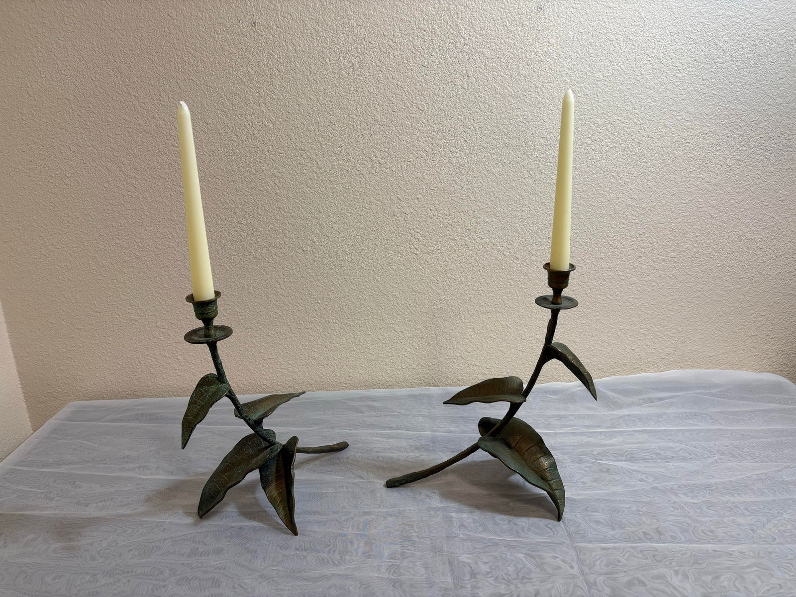Vintage Leaf Bronze Style Candlesticks - 3