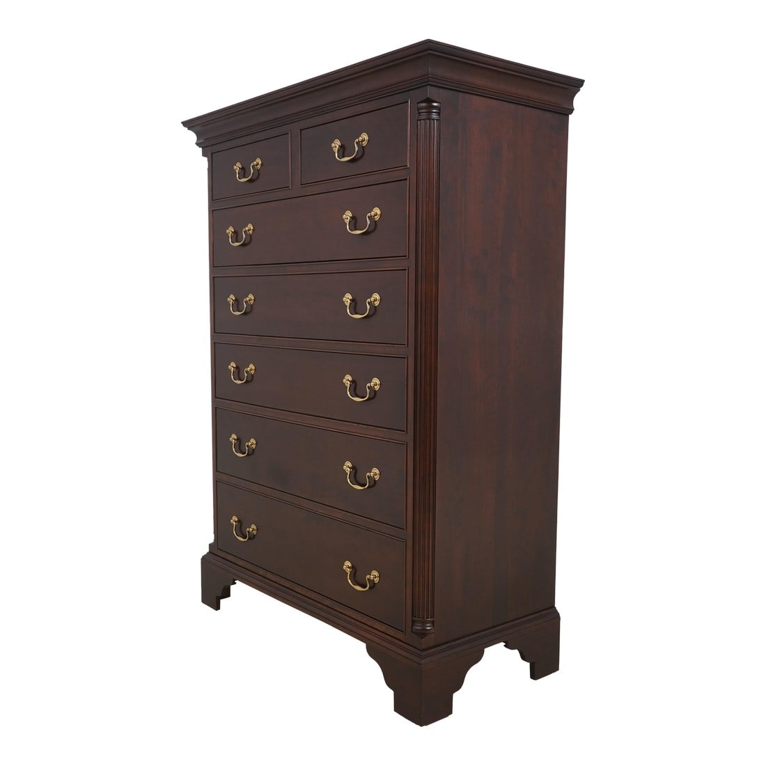Stickley Chippendale Cherry High Chest of Drawers: Age: C.2012 Details: Finish no. 18 Dovetailed Drawer Construction High Quality Construction Large Impressive Chest Fluted Quarter Columns Traditional Style Solid Brass Hardware See Other Offerings For