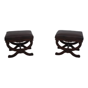Pair of Faux Leather Mahogany Stools