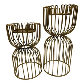 Brass Wire Architectural Candle Holders a Pair