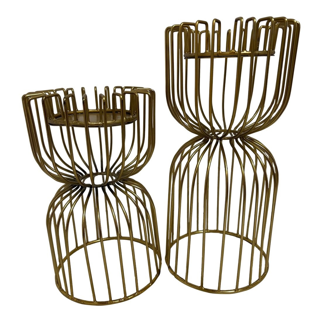 Brass Wire Architectural Candle Holders a Pair