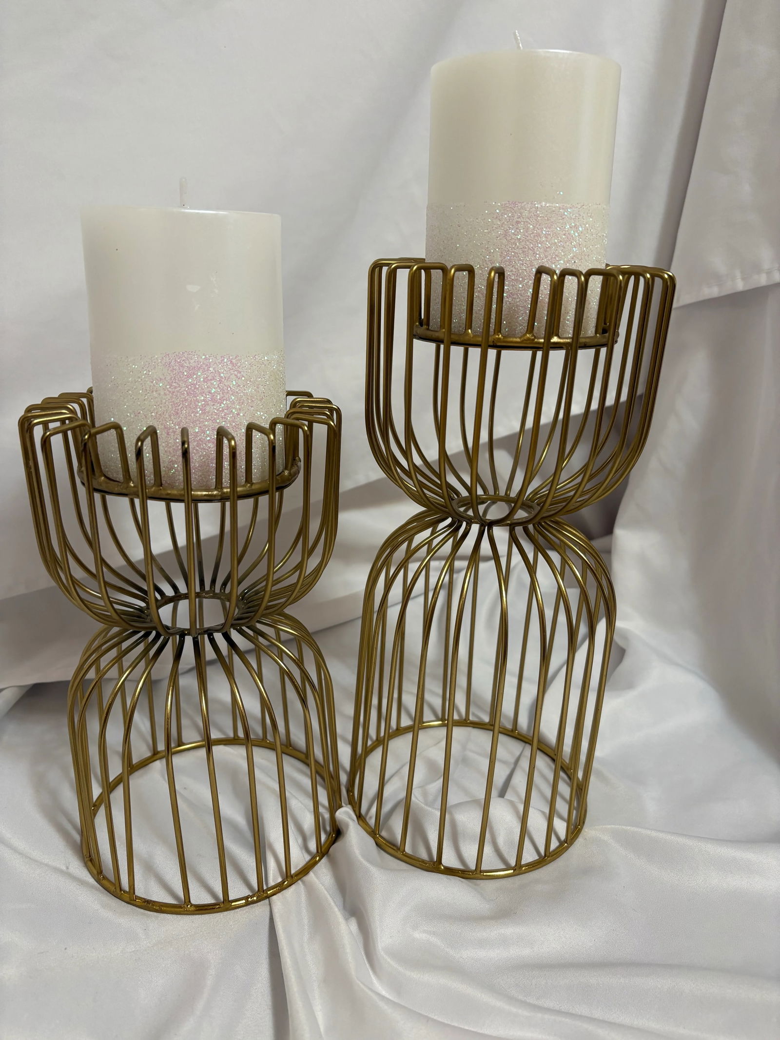 Brass Wire Architectural Candle Holders a Pair - 2