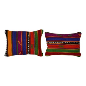 Turkish Oushak Kilim Pillow Red Cover - A Pair