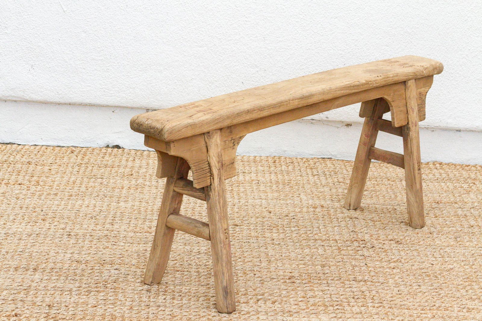 Rustic Bleached Wood Slim Bench - 4