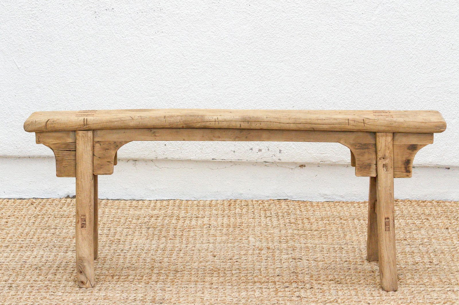 Rustic Bleached Wood Slim Bench - 6
