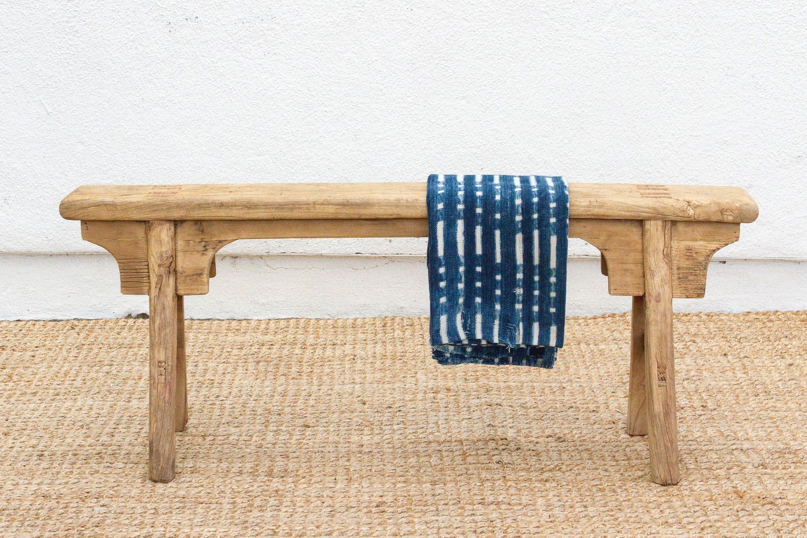 Rustic Bleached Wood Slim Bench - 7
