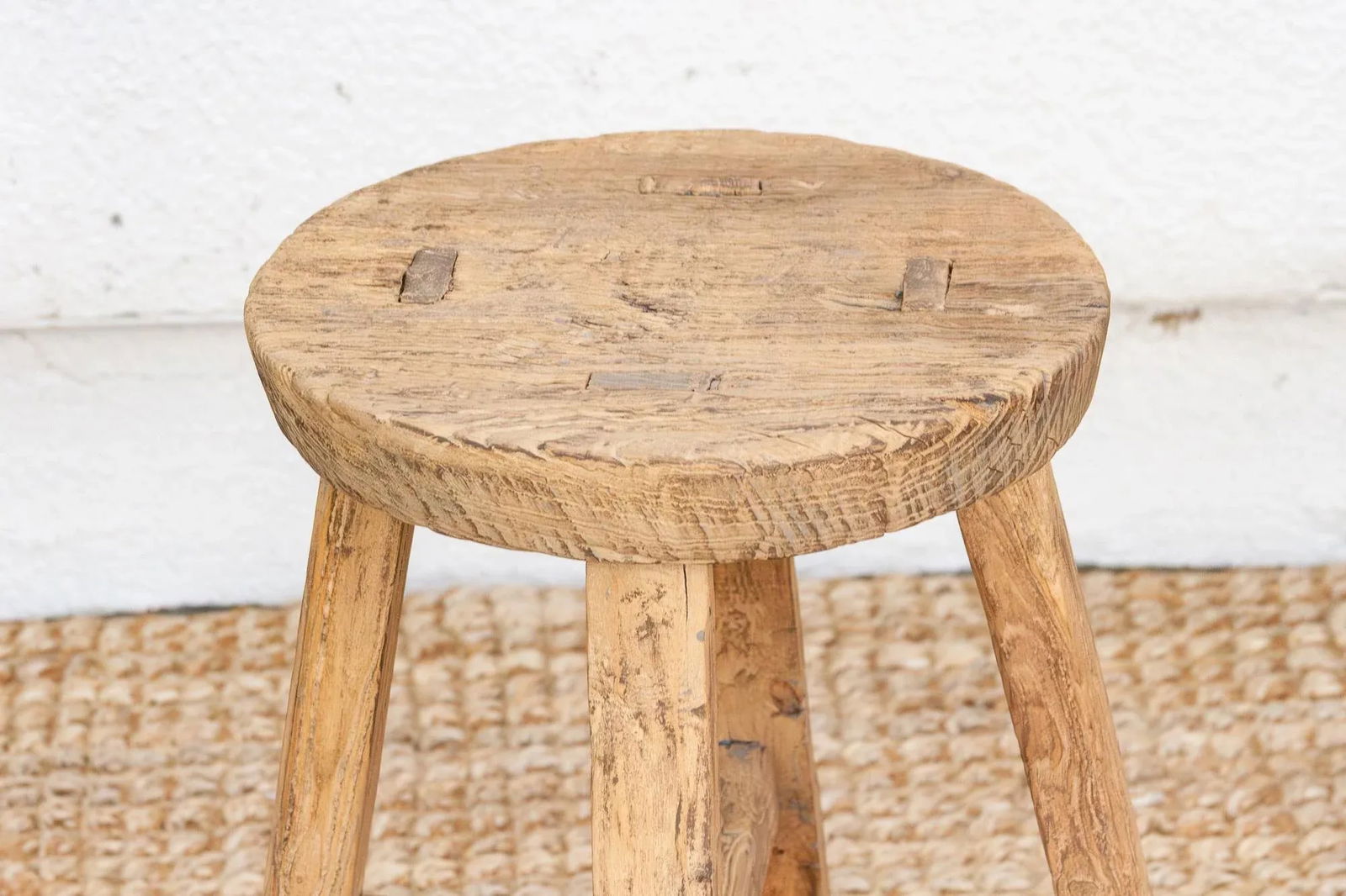 Rustic Farmhouse Round Wood Stool - 4
