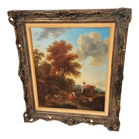 Antique European Painting With Figures and Animals