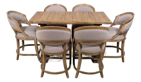 Hooker Brasserie Friendship Oak Table & 6 Center Stools