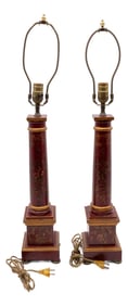 Pair of 1980s Chinoiserie Burgundy & Gold Table Lamps