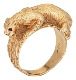 Mid 20th Century Panther Ring Vintage Heavy 16.6 Gm 14k Yellow Gold Fine Animal Jewelry Sz 8.75