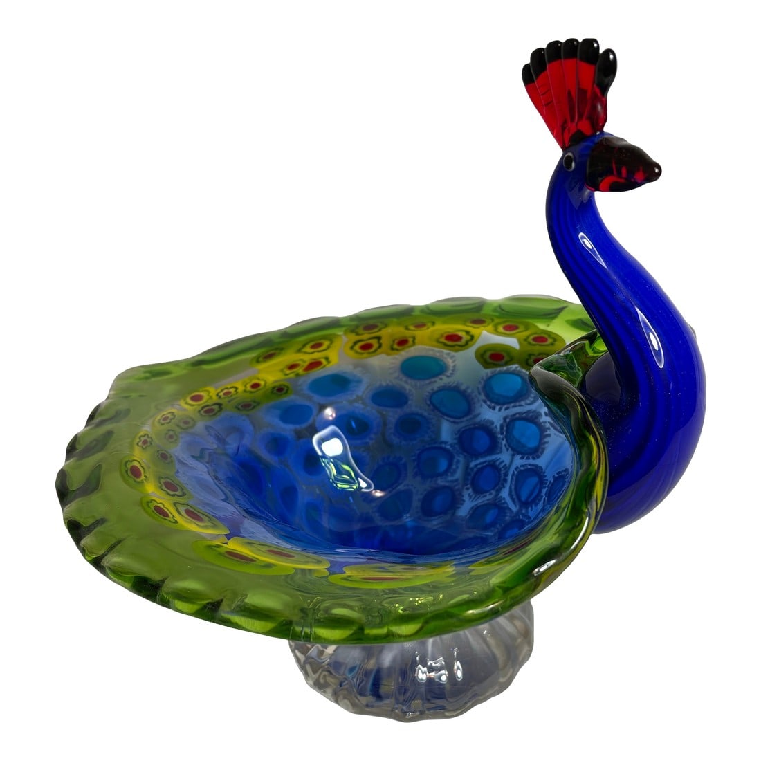 Vintage Murano Style Hand Blown Peacock Bowl