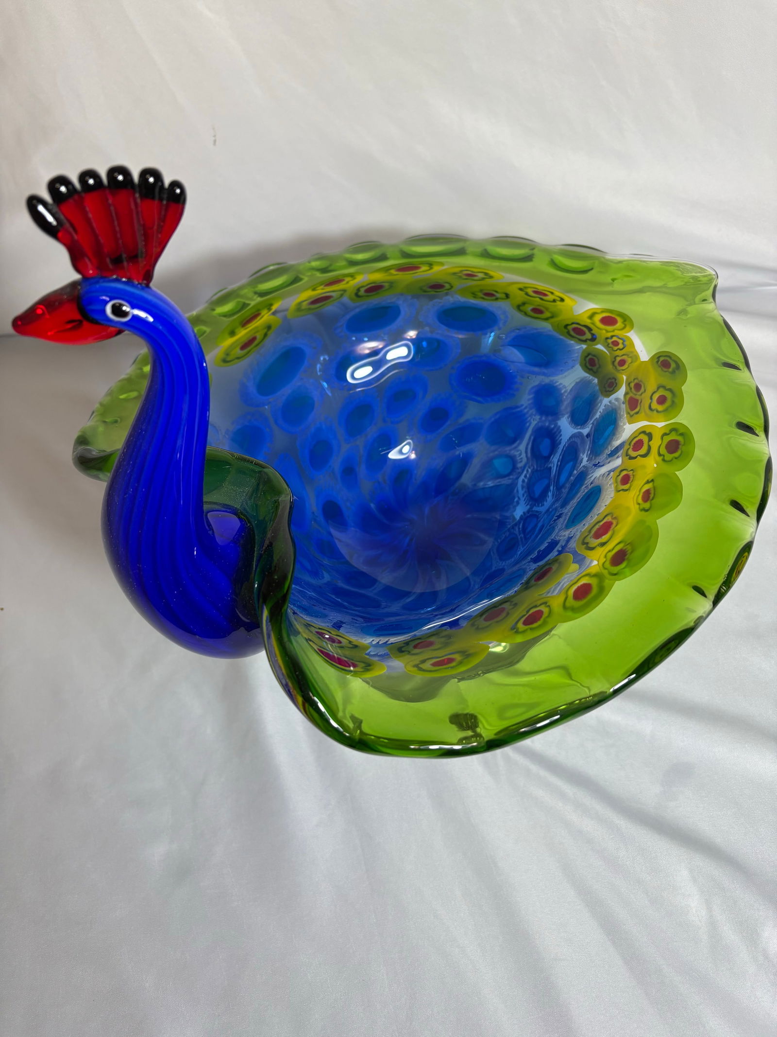 Vintage Murano Style Hand Blown Peacock Bowl - 2