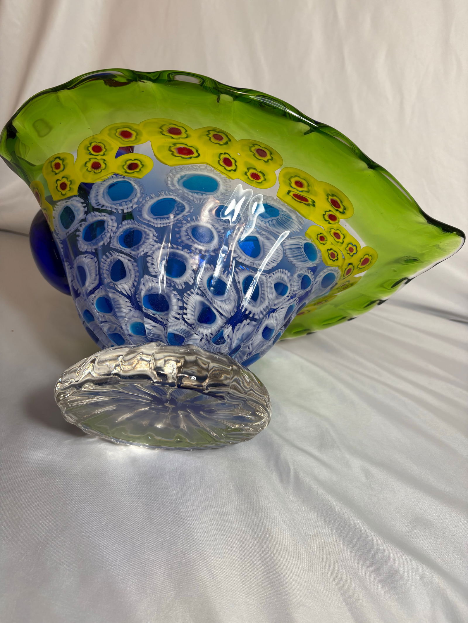 Vintage Murano Style Hand Blown Peacock Bowl - 3