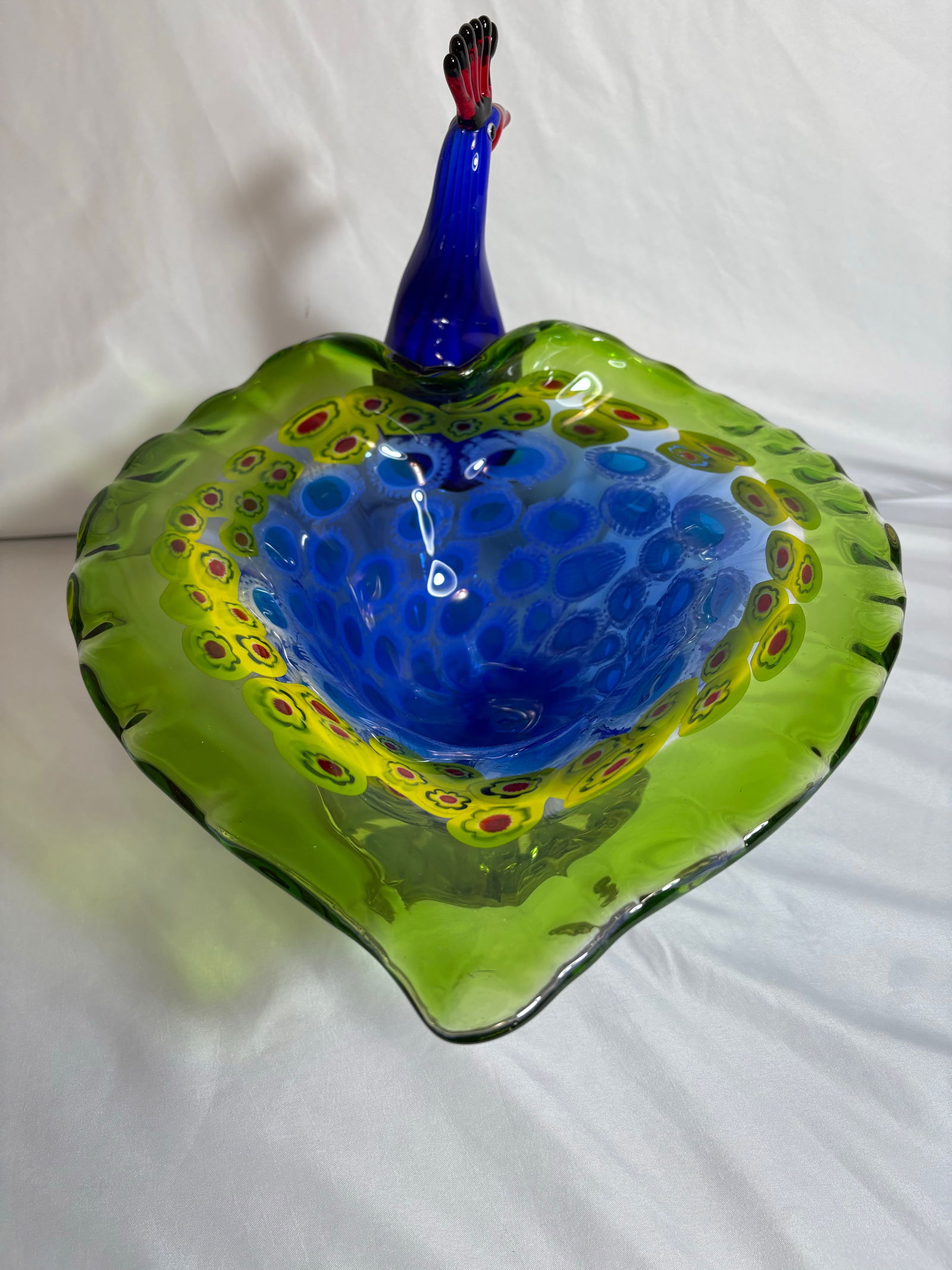 Vintage Murano Style Hand Blown Peacock Bowl - 4