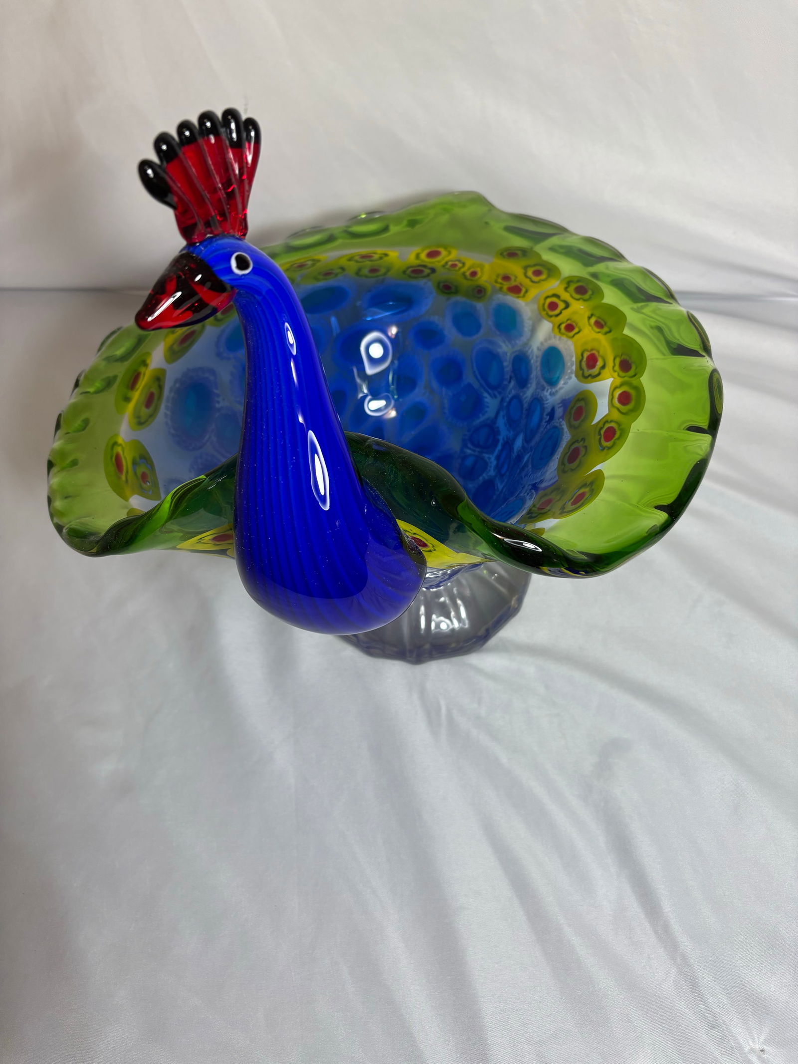 Vintage Murano Style Hand Blown Peacock Bowl - 5