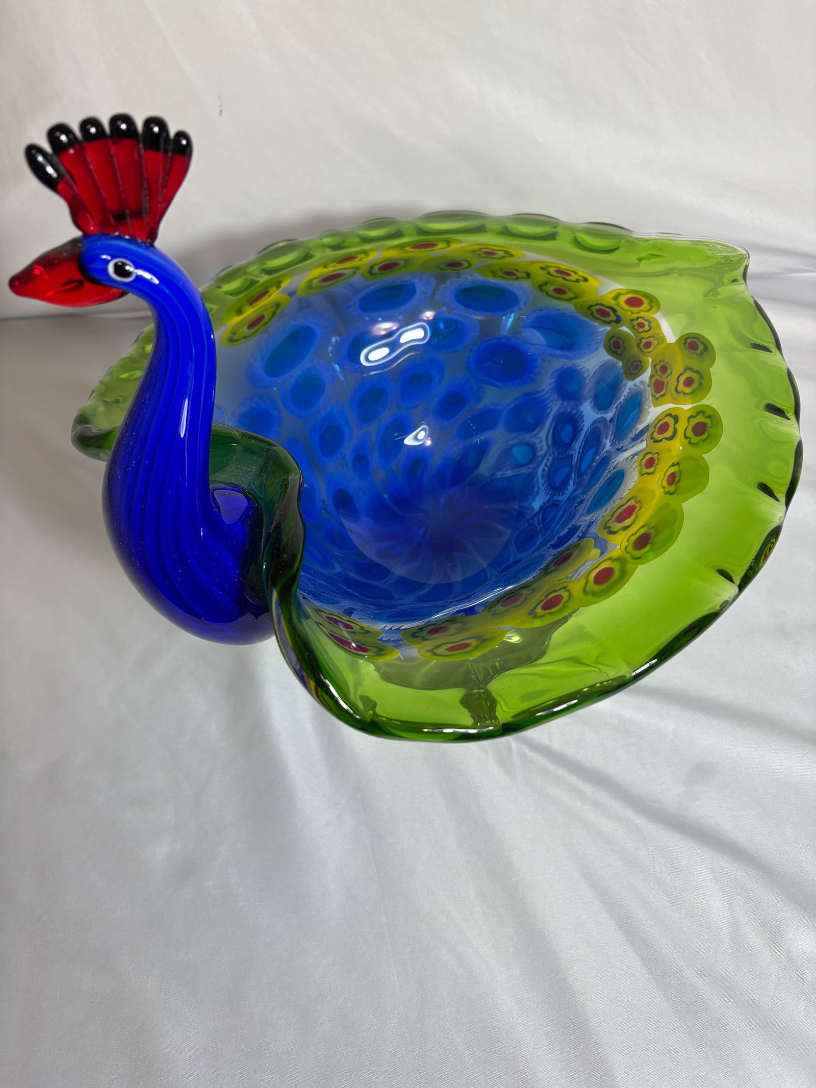 Vintage Murano Style Hand Blown Peacock Bowl - 6