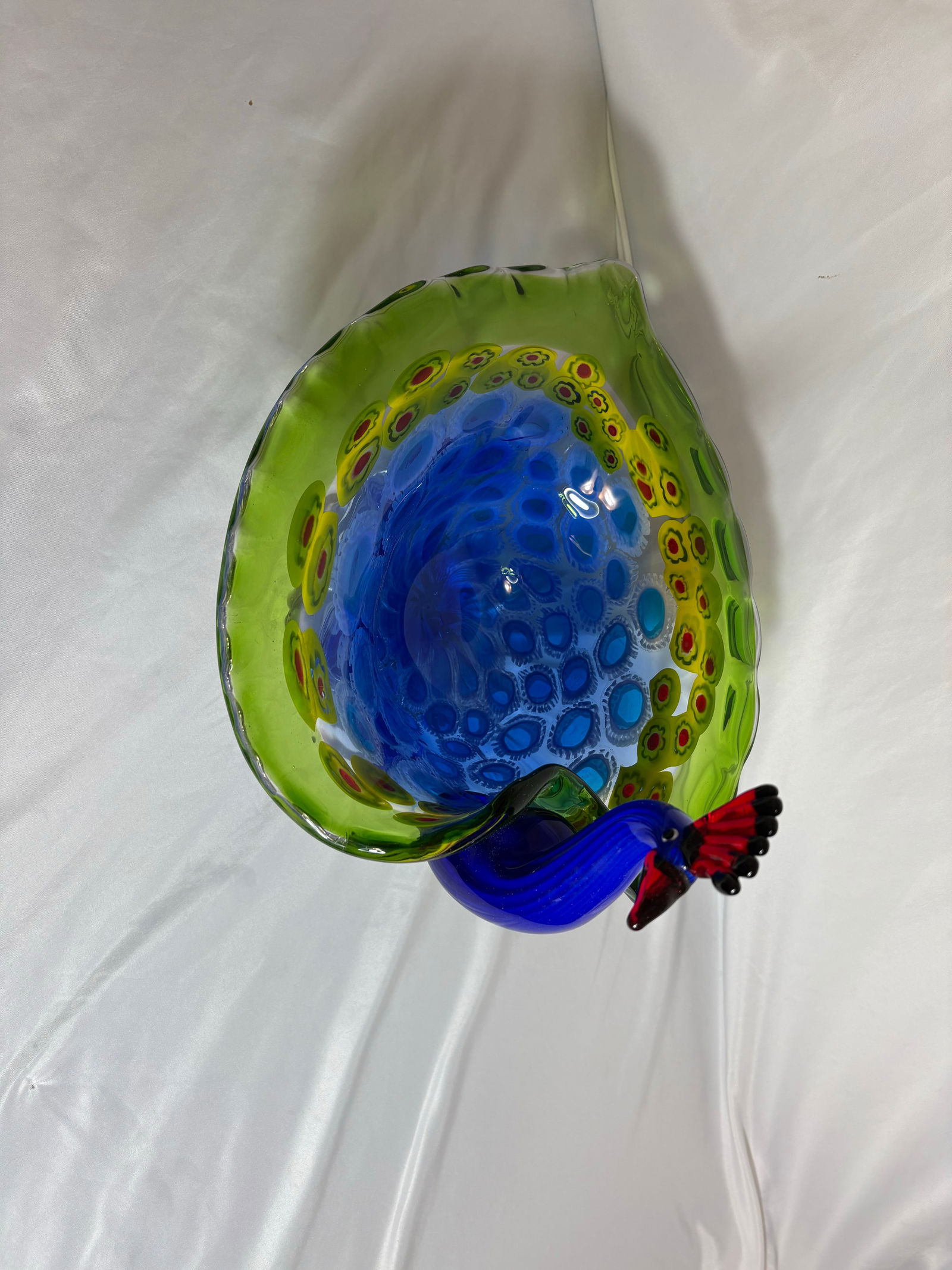 Vintage Murano Style Hand Blown Peacock Bowl - 7
