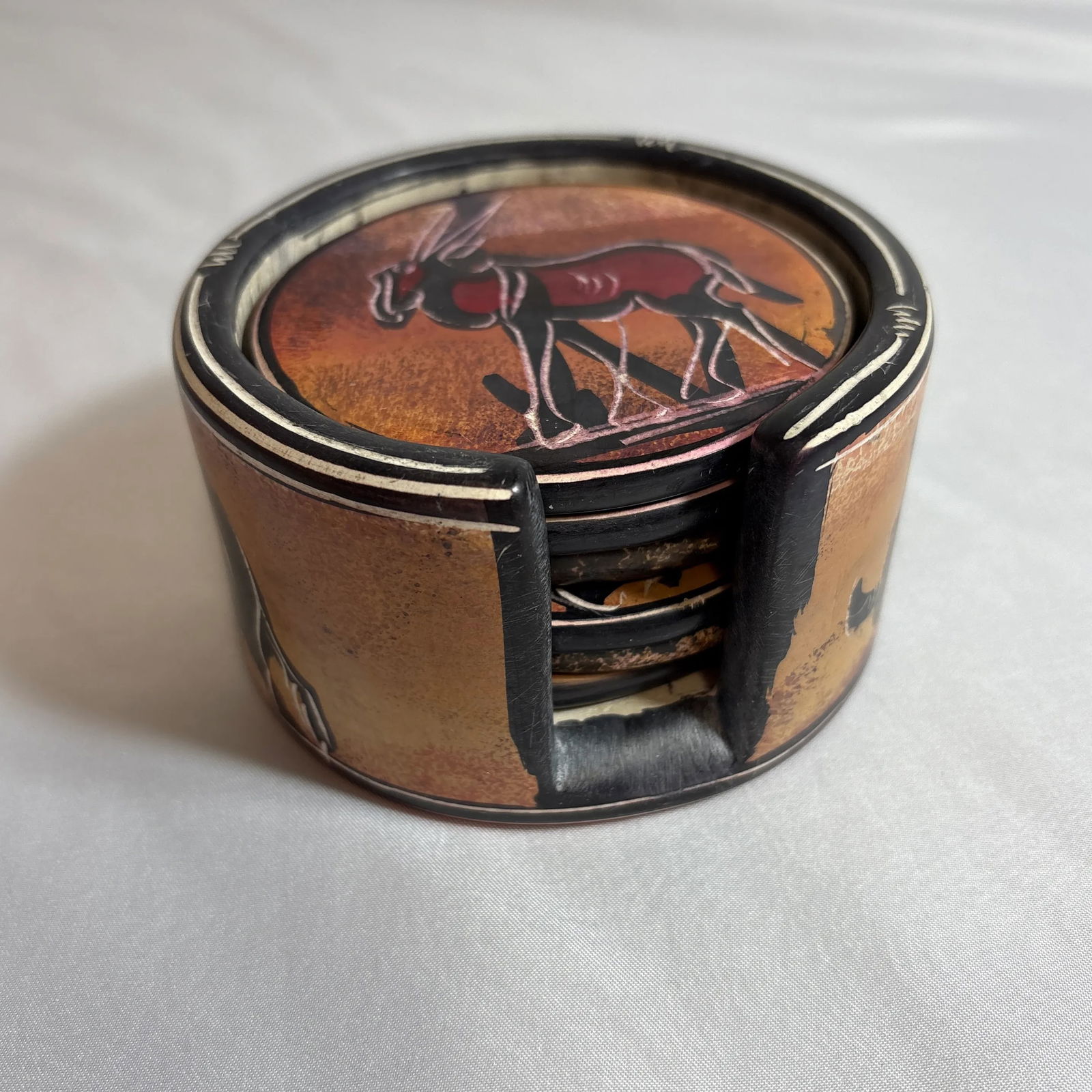 African Clay Sculpted Heavy Coaster Set Illustrating Various African Animal. - 12