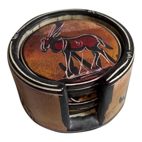 African Clay Sculpted Heavy Coaster Set Illustrating Various African Animal.