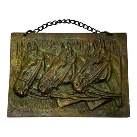 Thoroughbreds in Profile" – British Art Deco Bronze Equestrian Plaque, Circle of John