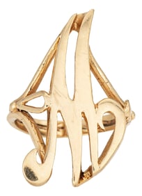 Letter M Initial Ring Vintage 14k Yellow Gold Sz 5 Estate Fine Jewelry