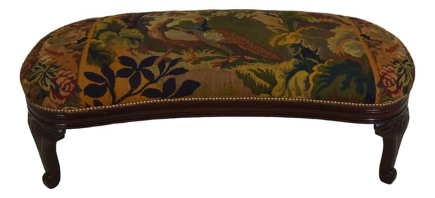 Kidney Shape Newly Upholstered Tapestry Vintage Bench