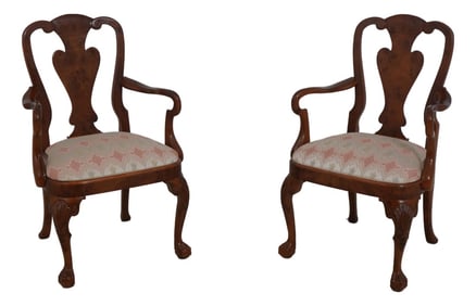 Pair of Burl Walnut George III Style Dining Armchairs