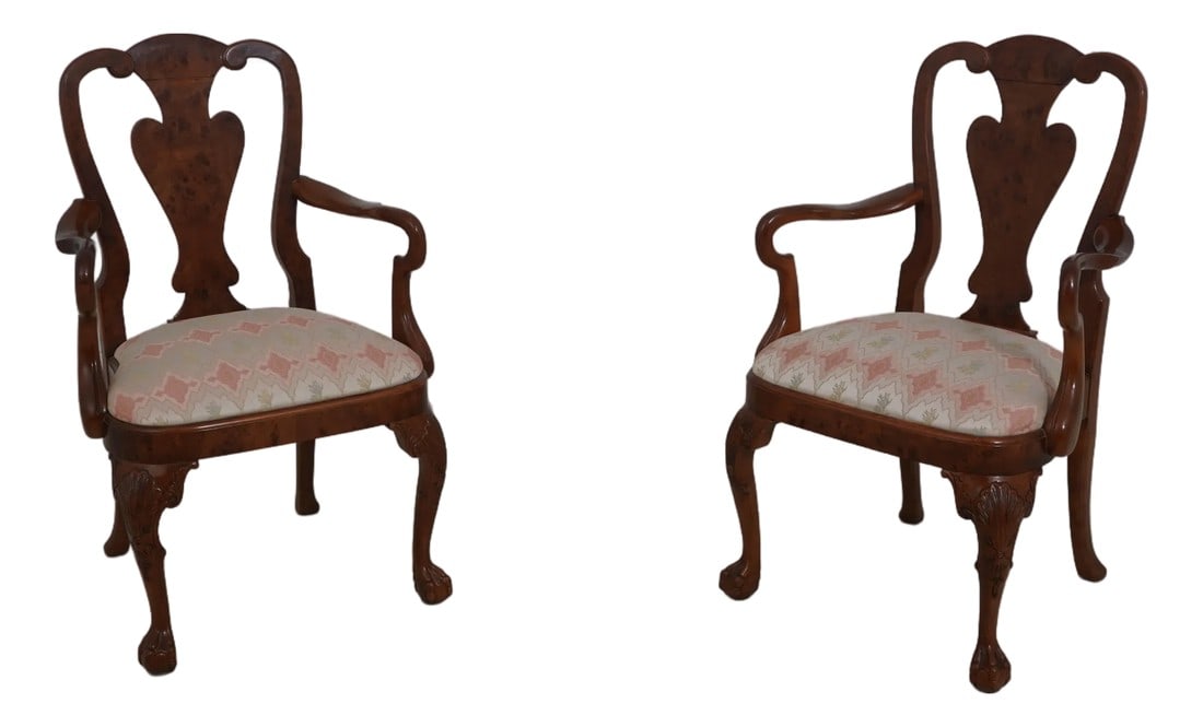 Pair of George III Style Burl Walnut Dining Armchairs (1 of 18)