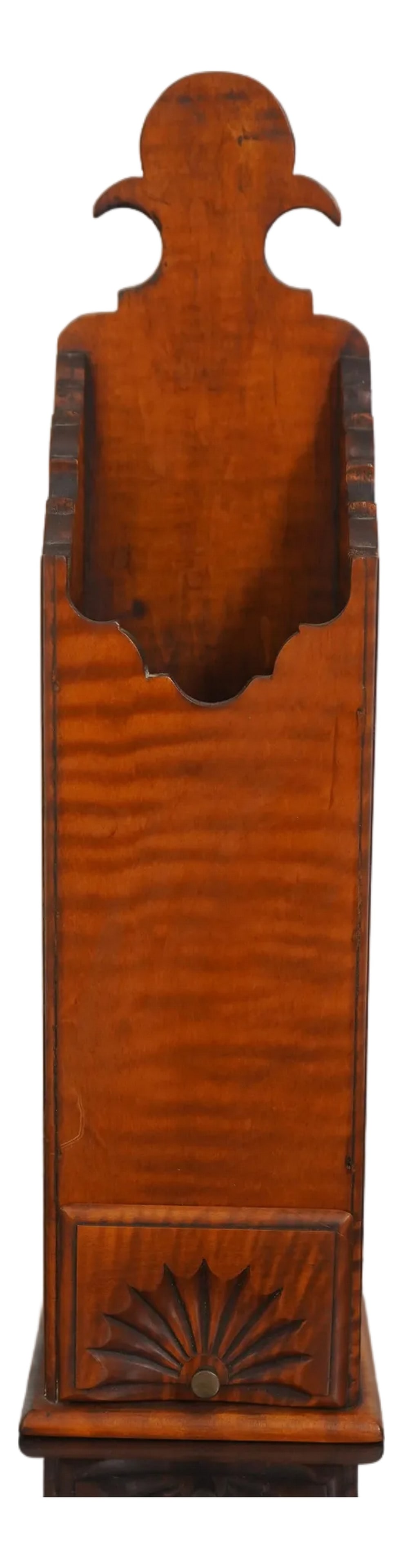 1990s Eldred Wheeler Tiger Maple Pipe Box: Age: Approx: 20 Years Old Details: Dovetailed Drawer Construction Fine Carved Details High Quality Construction Country Style Maple Fan Carved Drawer Offered @ Fraction Original Retail Cost Condition: