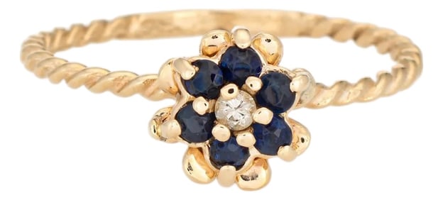 Sapphire Diamond Tulip Ring Sz 5.5 Vintage 14k Yellow Gold Stacking Band Jewelry