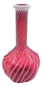 Fenton Cranberry & White Striped Optic Glass Barber Bottle Vase – Vintage Handblown Art