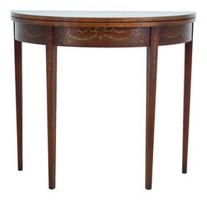 English Adam Style Paint Decorated Flip Top Hall Card Table