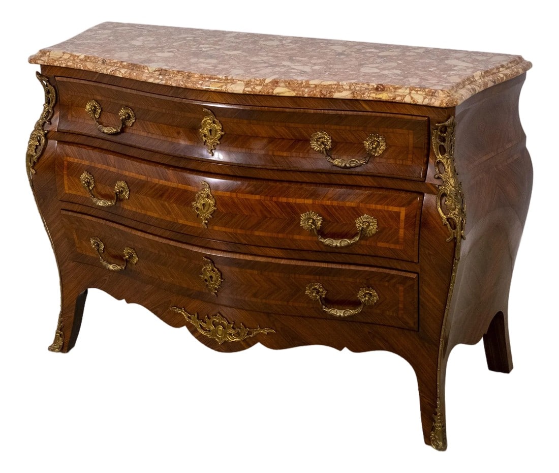 French Louis XV Style Marble Top Bronze Mounted Commode Chest (1 of 18)