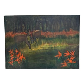 Painting Oil Canvas Folk Art Landscape Still Life Marjorie Weaver