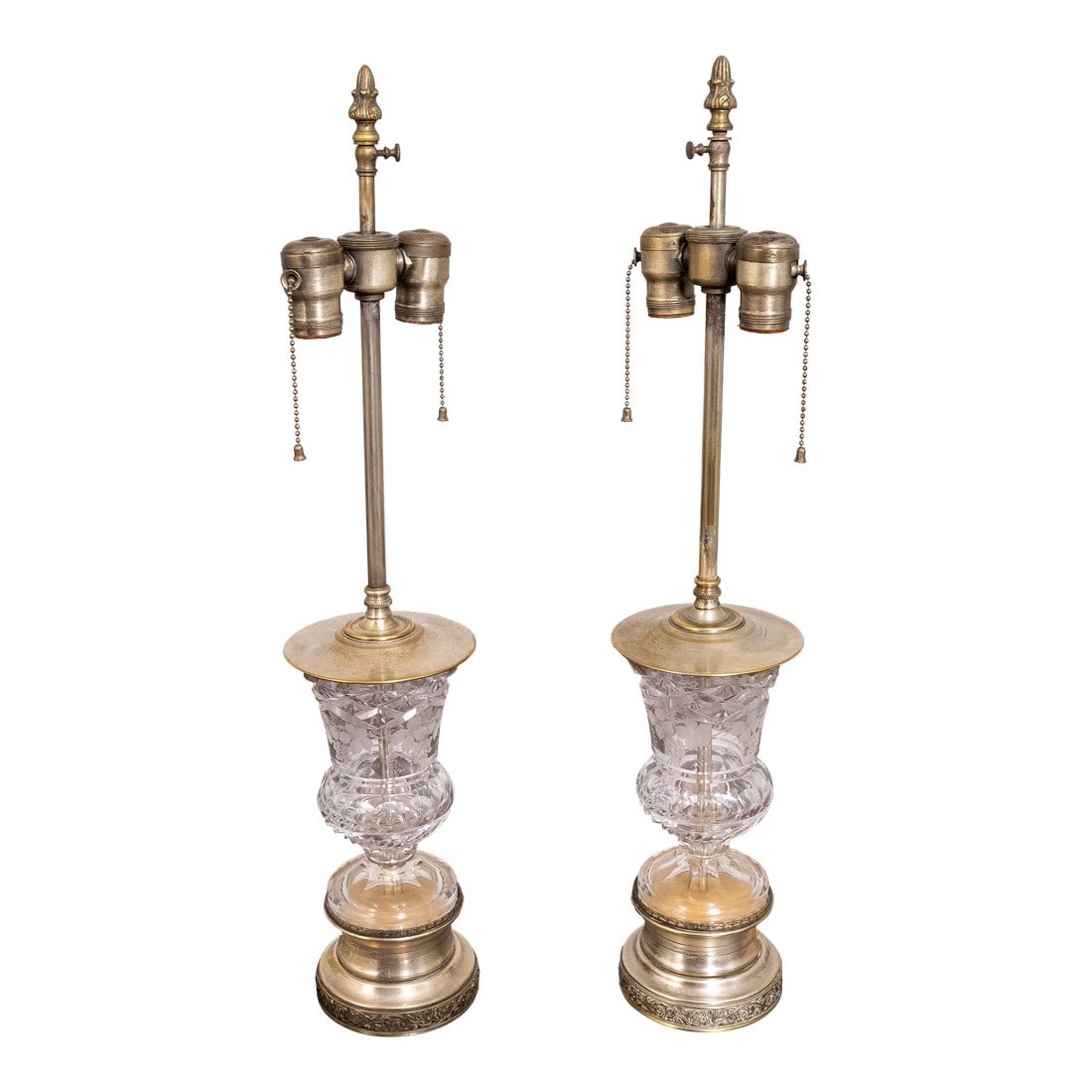 1950s Pair of Regency Cut Glass & Silver Plate Table Lamps (1 of 12)