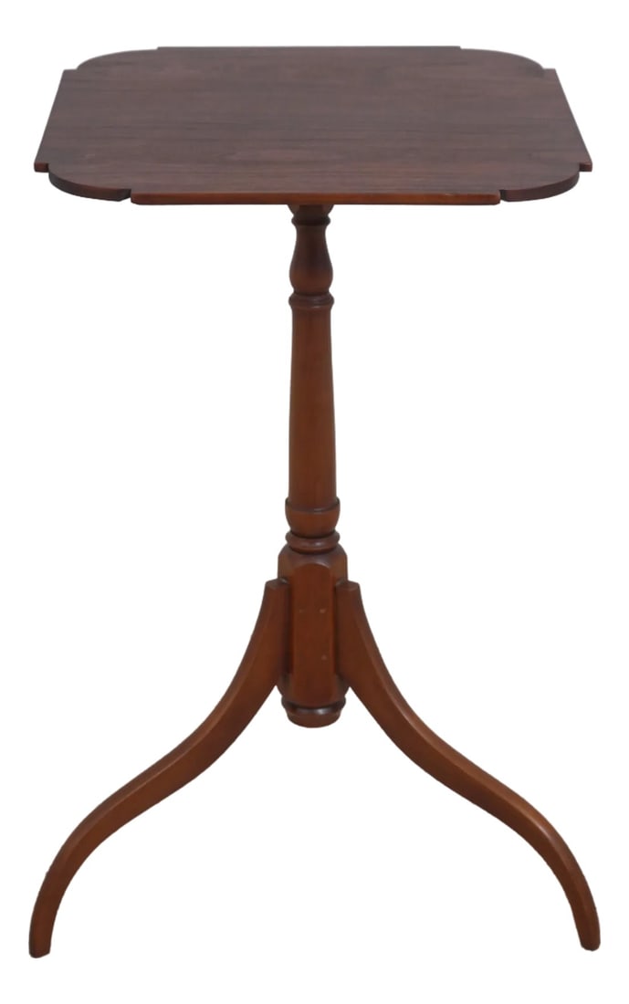 Eldred Wheeler Cherry Queen Anne Tea Table Candle Stand: Age: Approx: 40 Years Old Details: Cherry High Quality Construction Queen Anne Legs & Pad Feet Country Style Porringer Style Top Spider Curved Legs Turned Pedestal Base Offered @ Fraction Original Ret