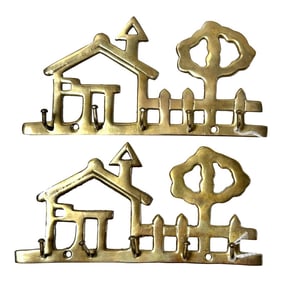1980s Brass House Key Holder Wall Hooks - A Set of 2